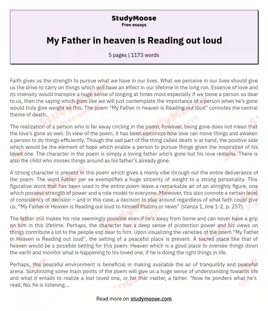 My Father in heaven is Reading out loud essay