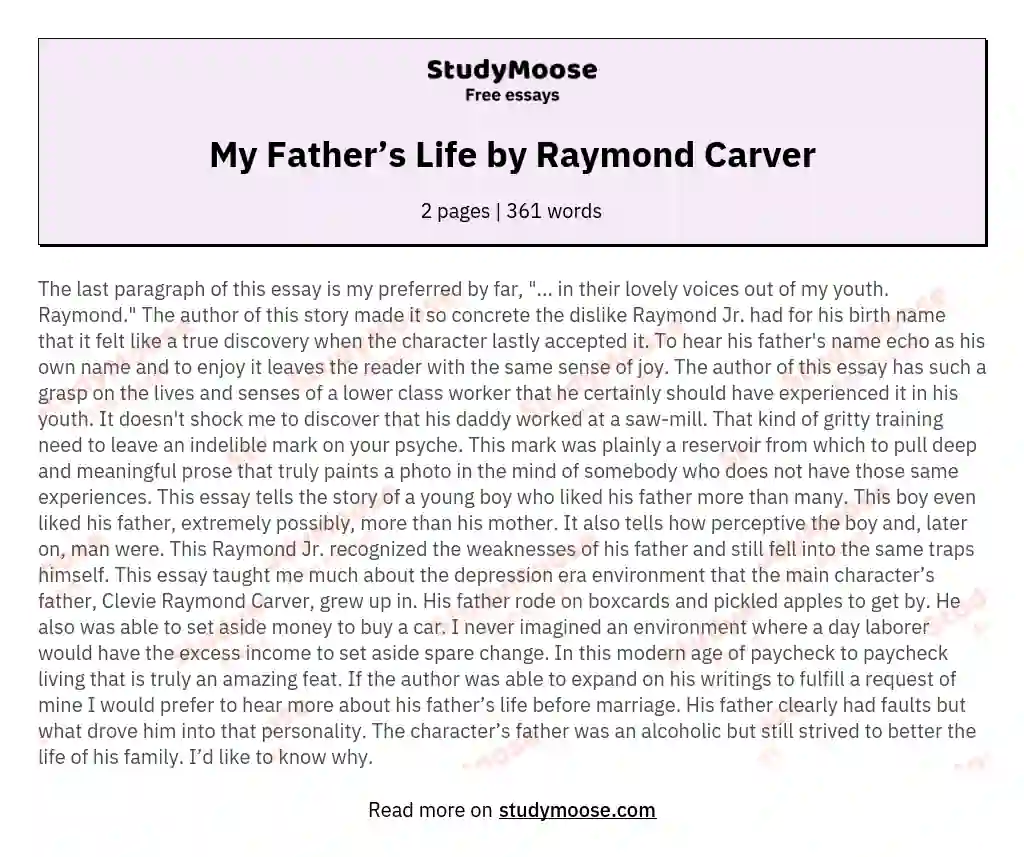 My Father’s Life by Raymond Carver
