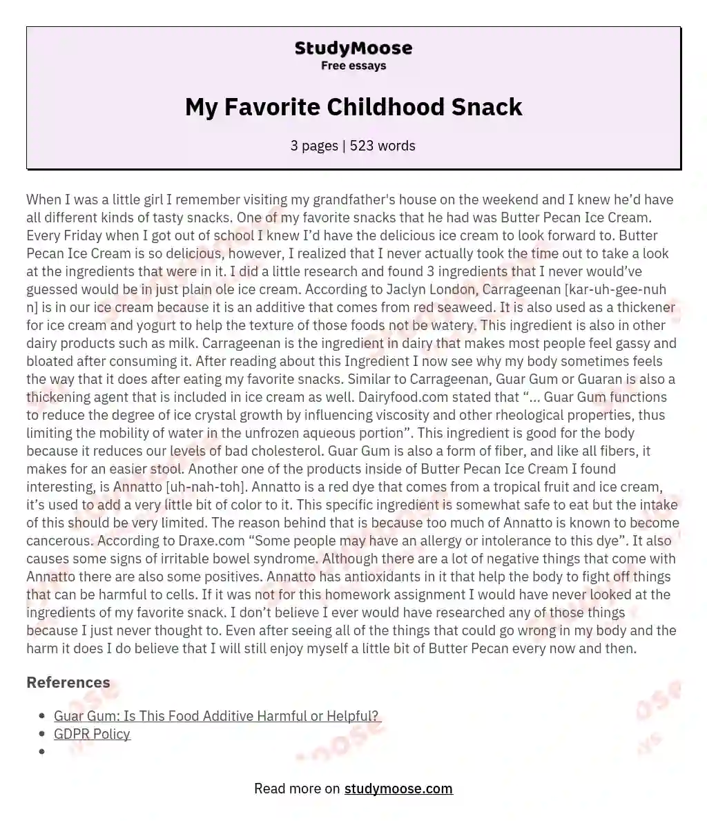 My Favorite Childhood Snack essay