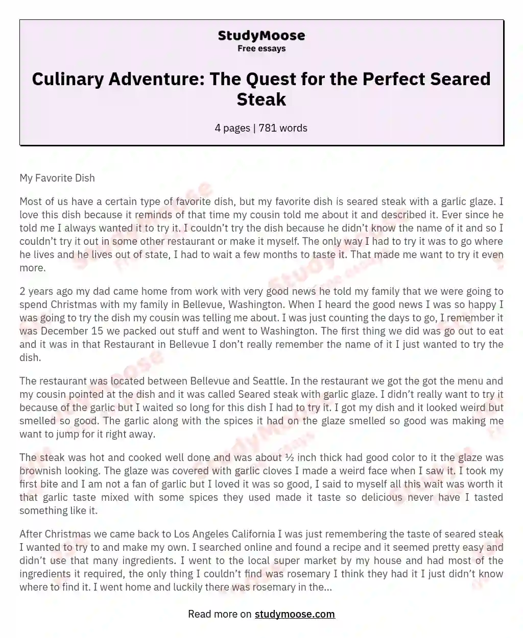 Culinary Adventure: The Quest for the Perfect Seared Steak essay