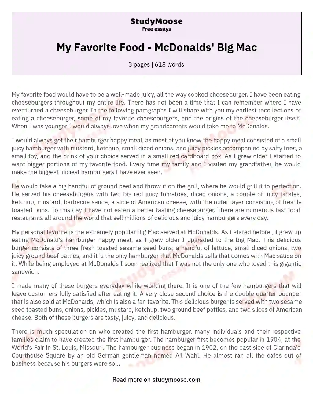 My Favorite Food - McDonalds' Big Mac