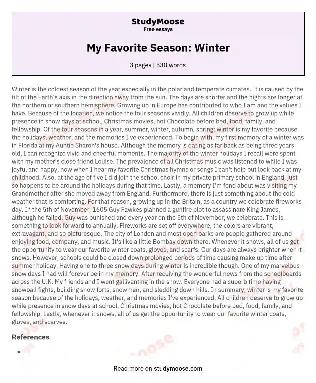 My Favorite Season: Winter essay