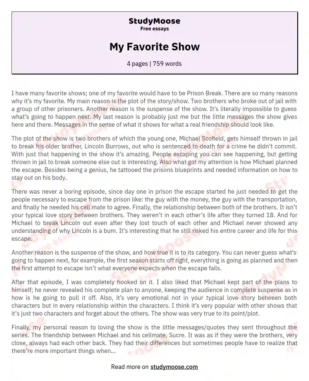 My Favorite Show essay
