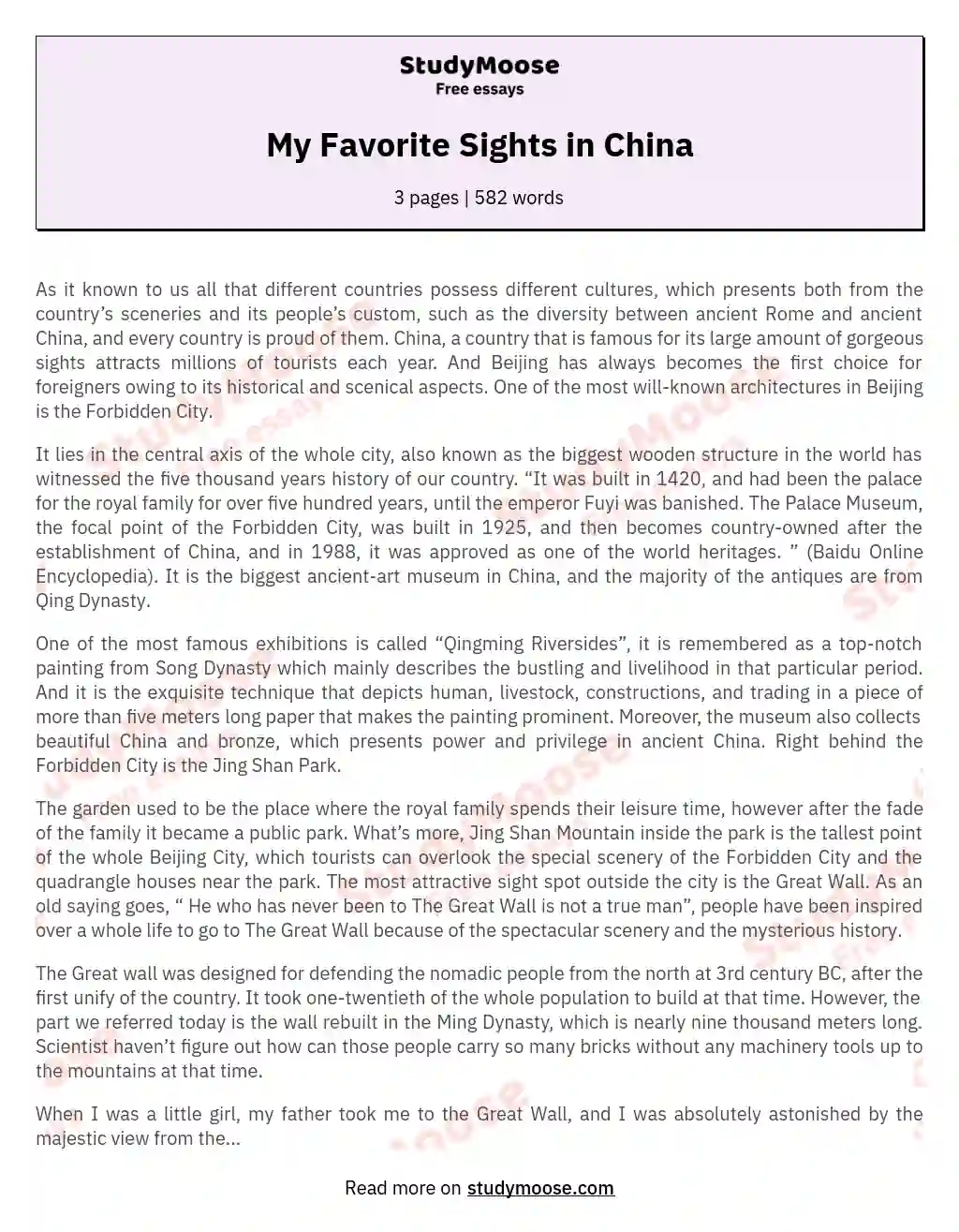 My Favorite Sights in China essay