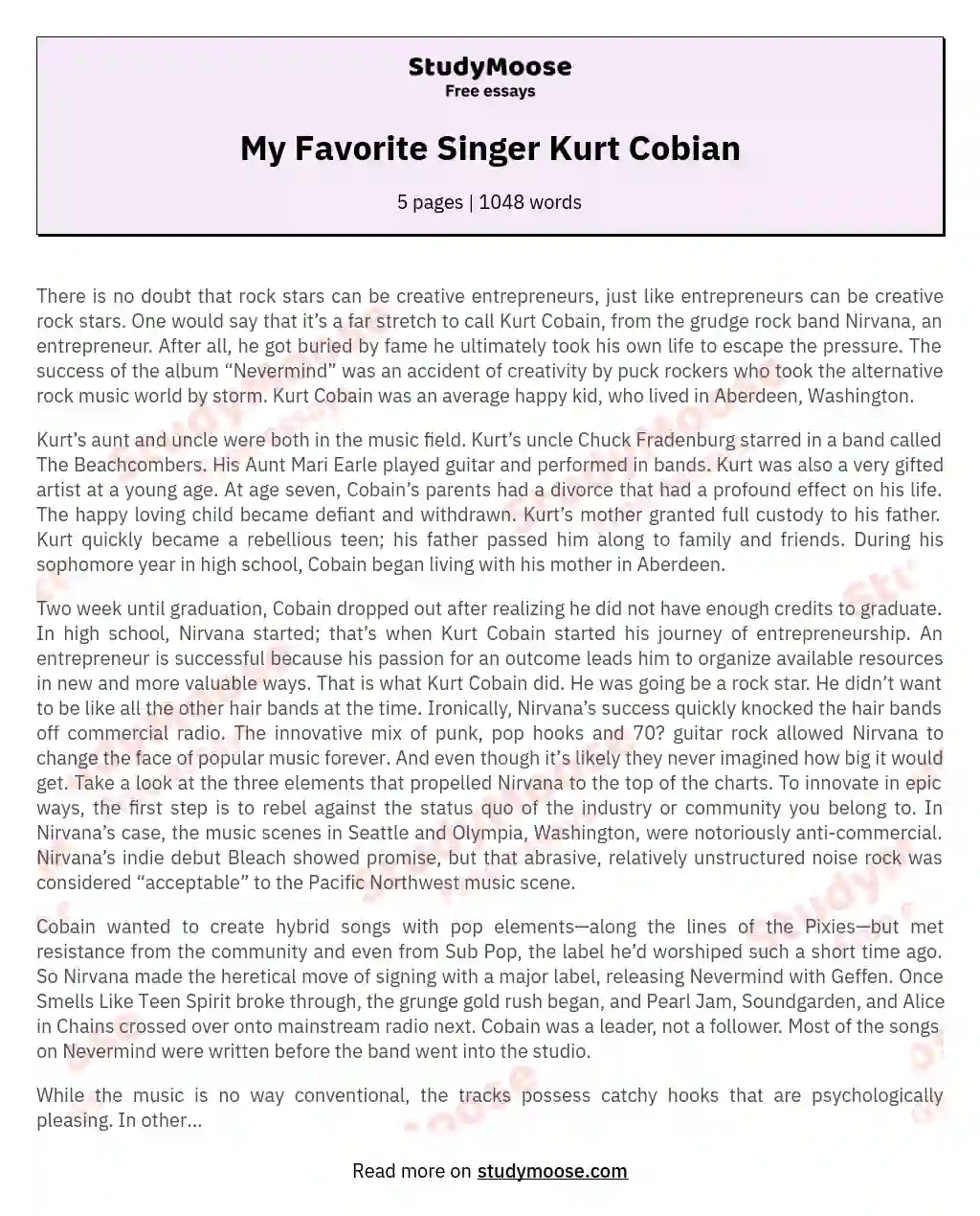 My Favorite Singer Kurt Cobian essay