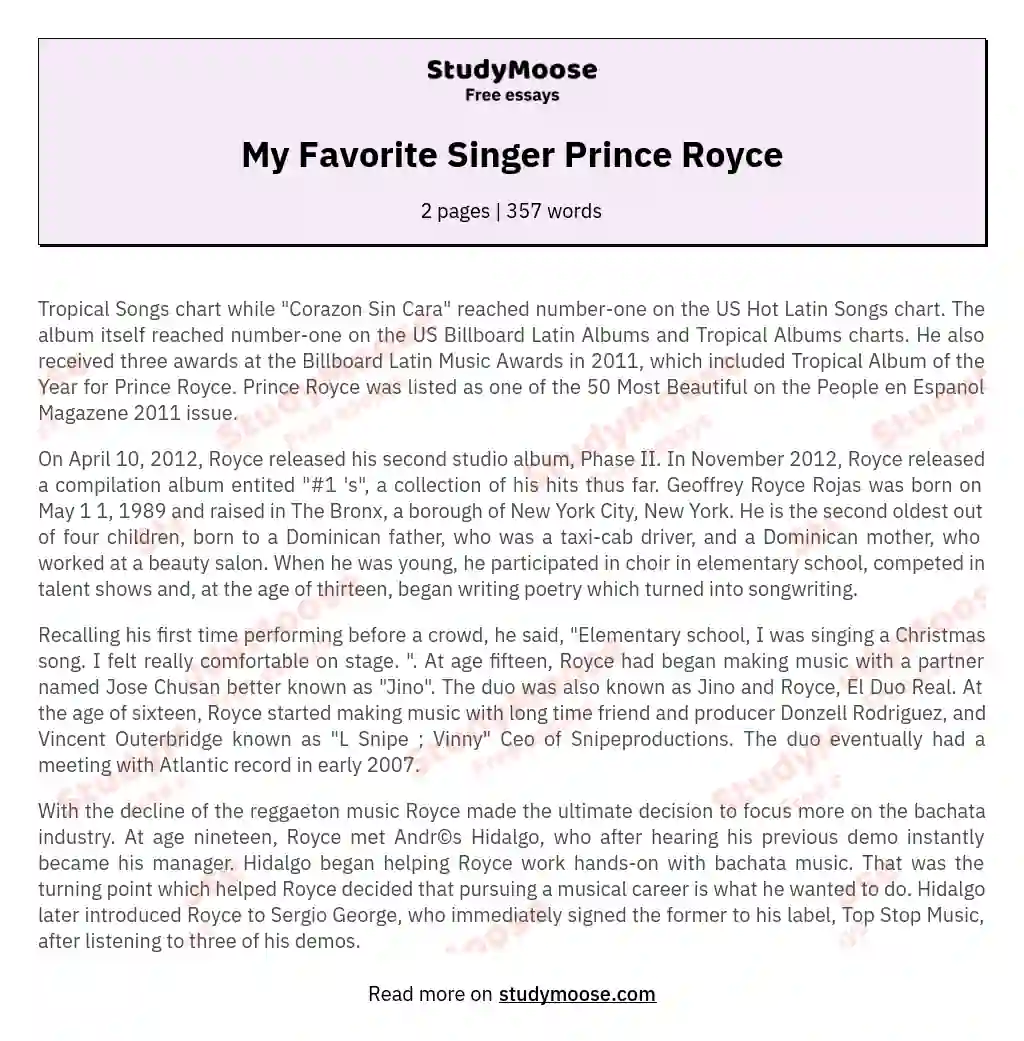 My Favorite Singer Prince Royce essay