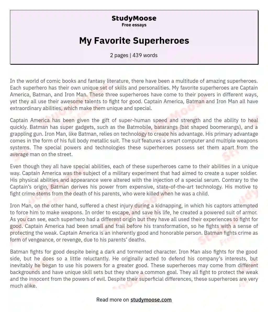 My Favorite Superheroes essay