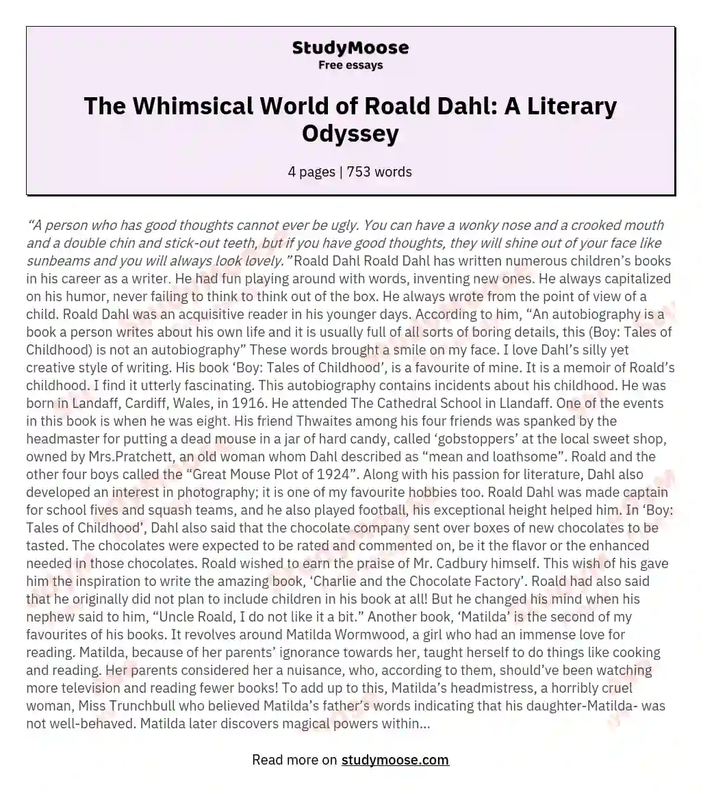 The Whimsical World of Roald Dahl: A Literary Odyssey essay