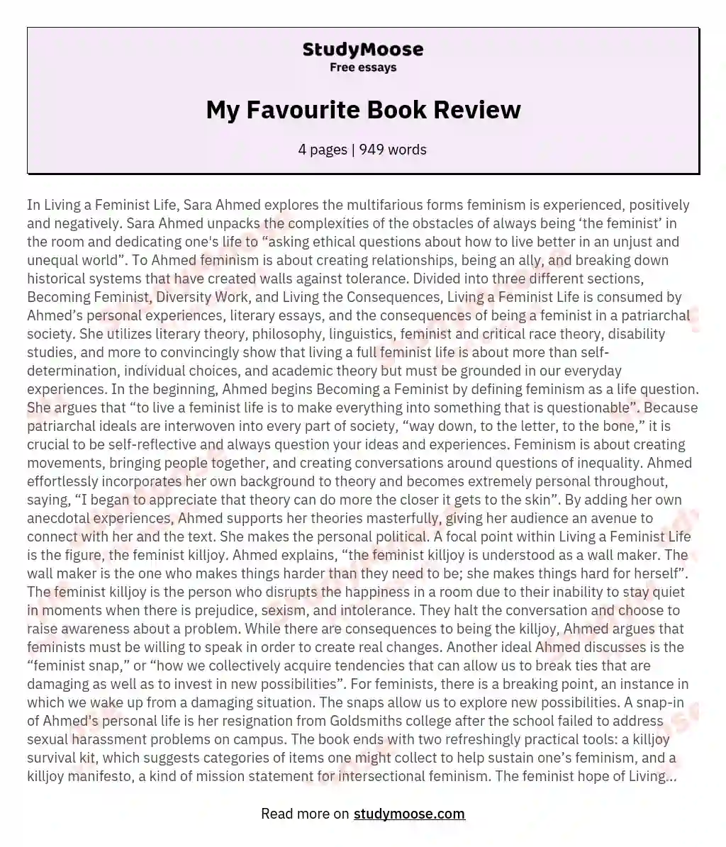 essay about reading your favorite novel