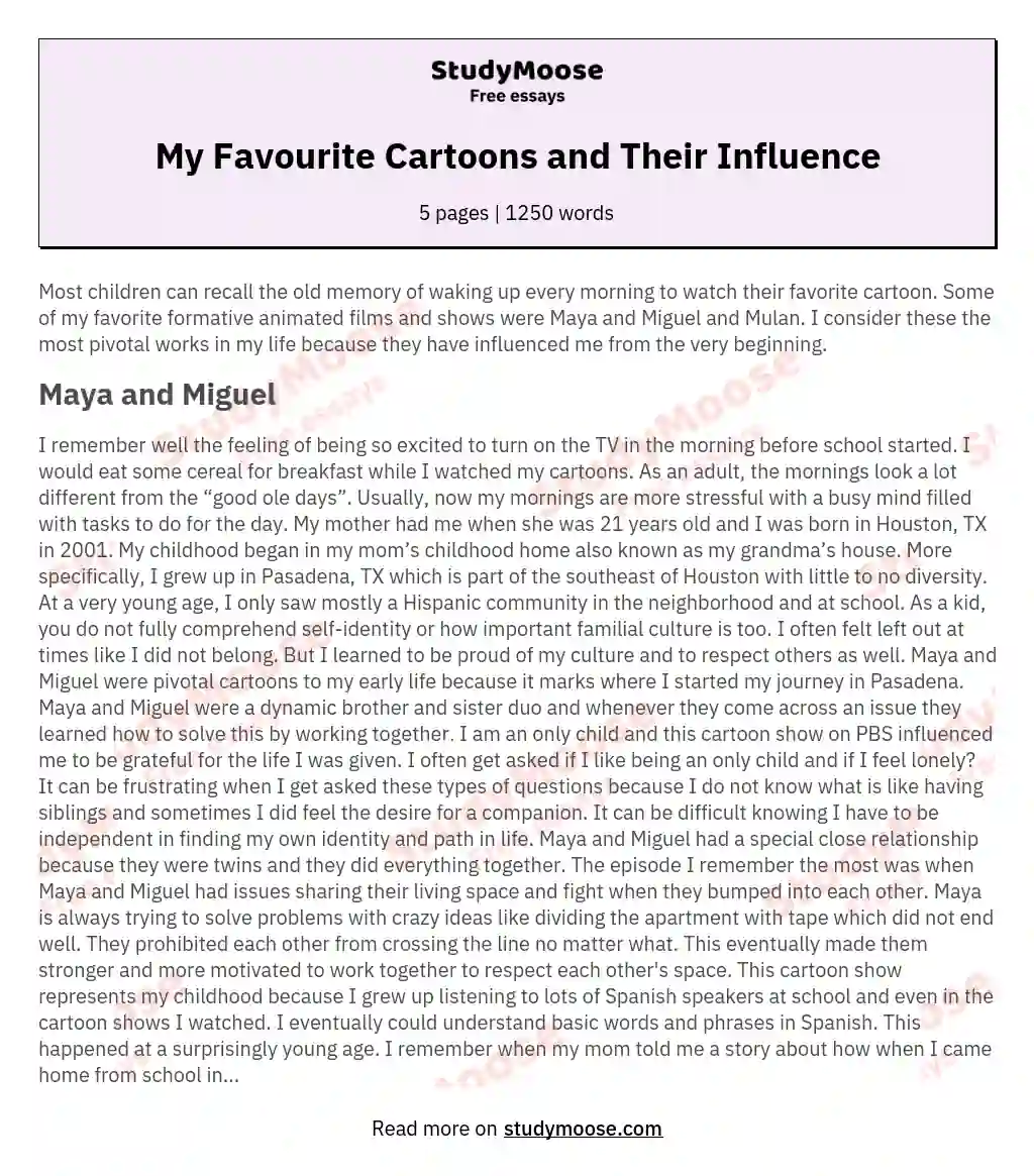 My Favourite Cartoons and Their Influence Free Essay Example