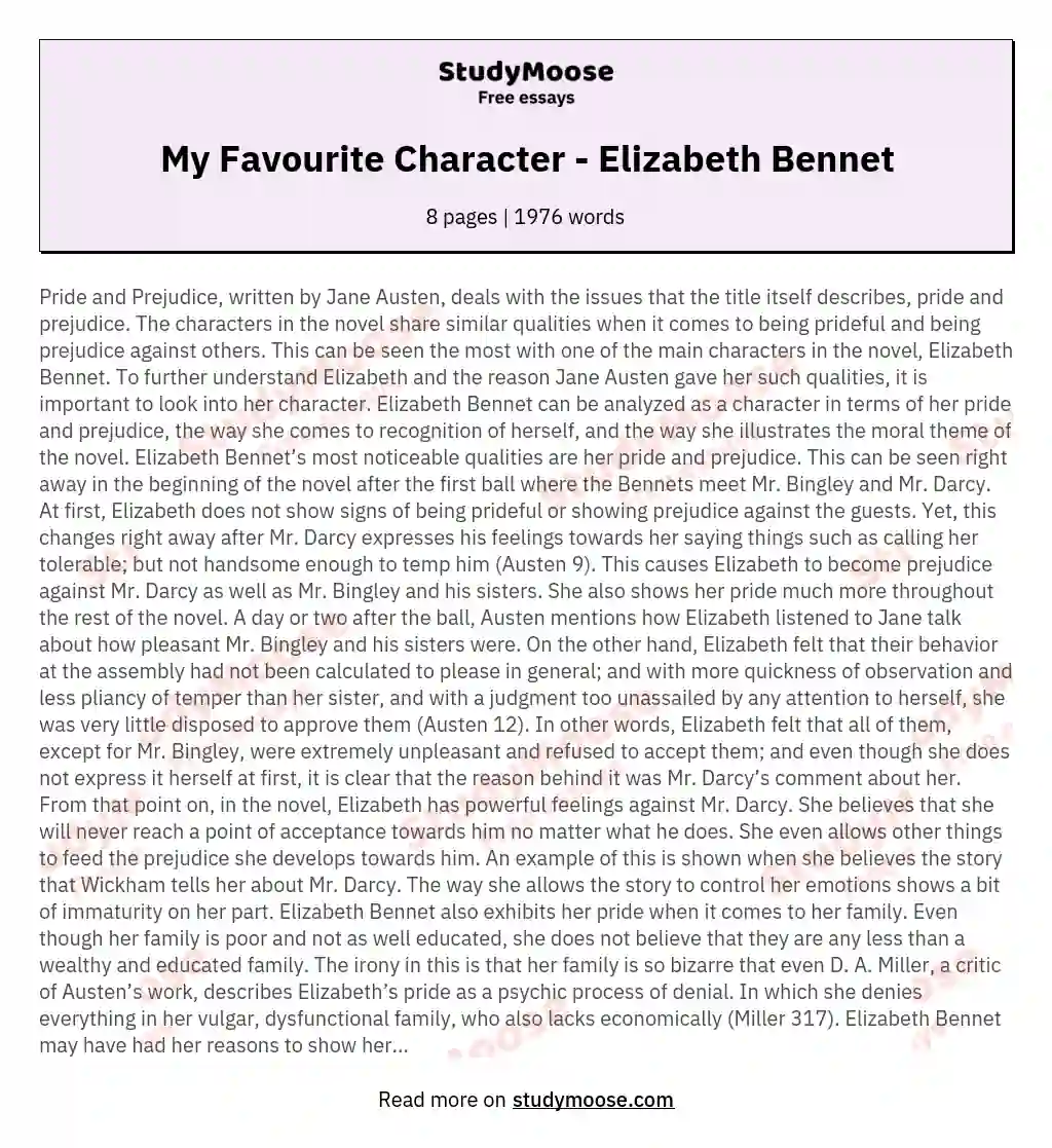 My Favourite Character - Elizabeth Bennet