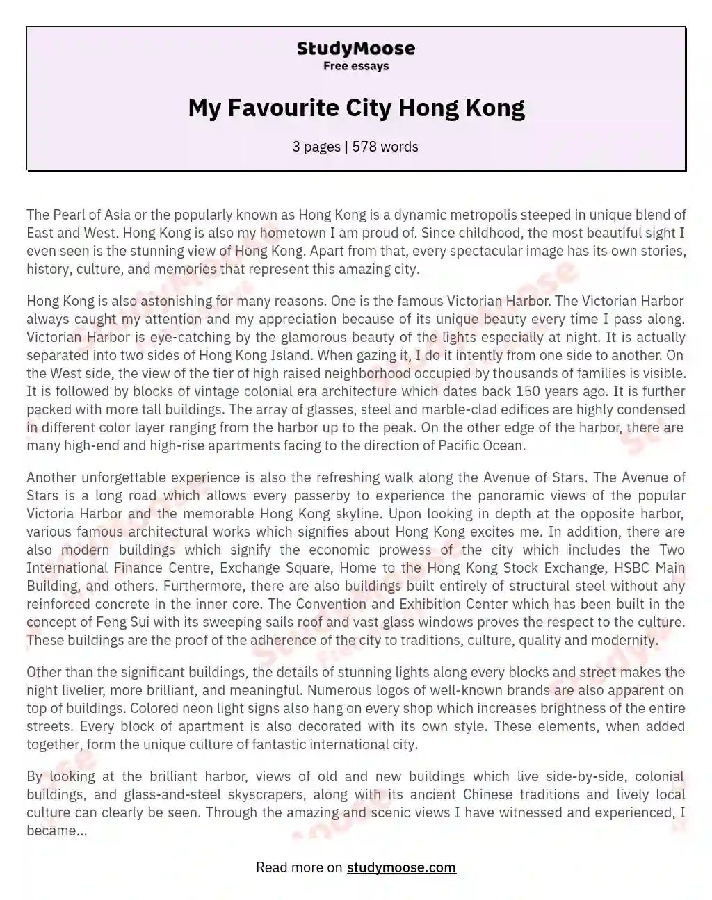 My Favourite City Hong Kong