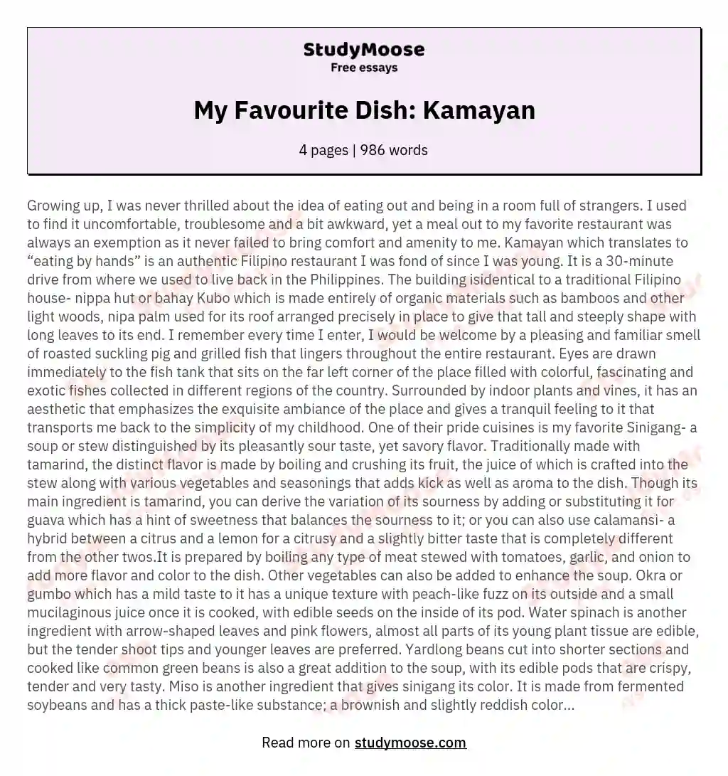 my favourite dish essay for class 6