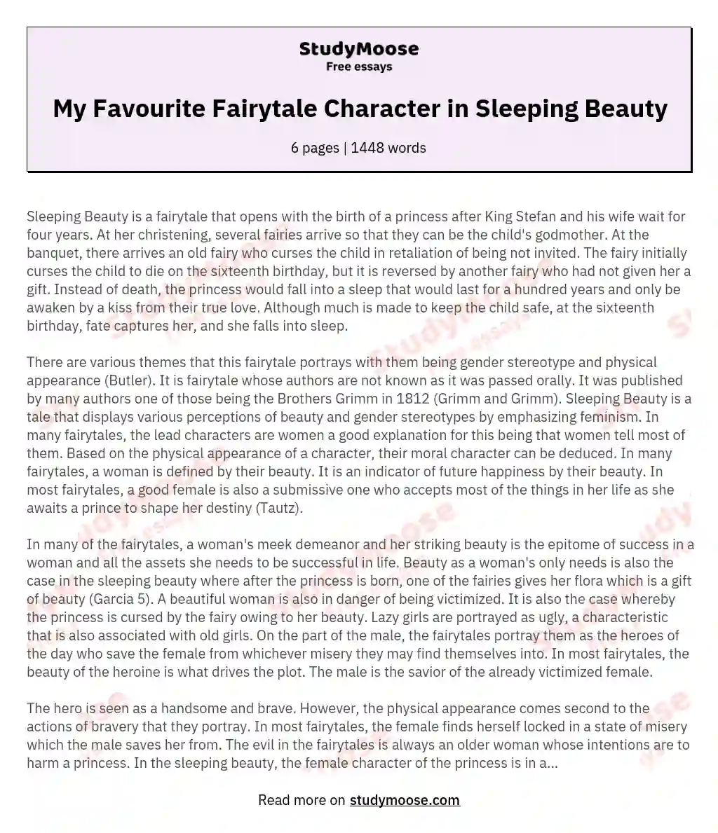 My Favourite Fairytale Character in Sleeping Beauty essay
