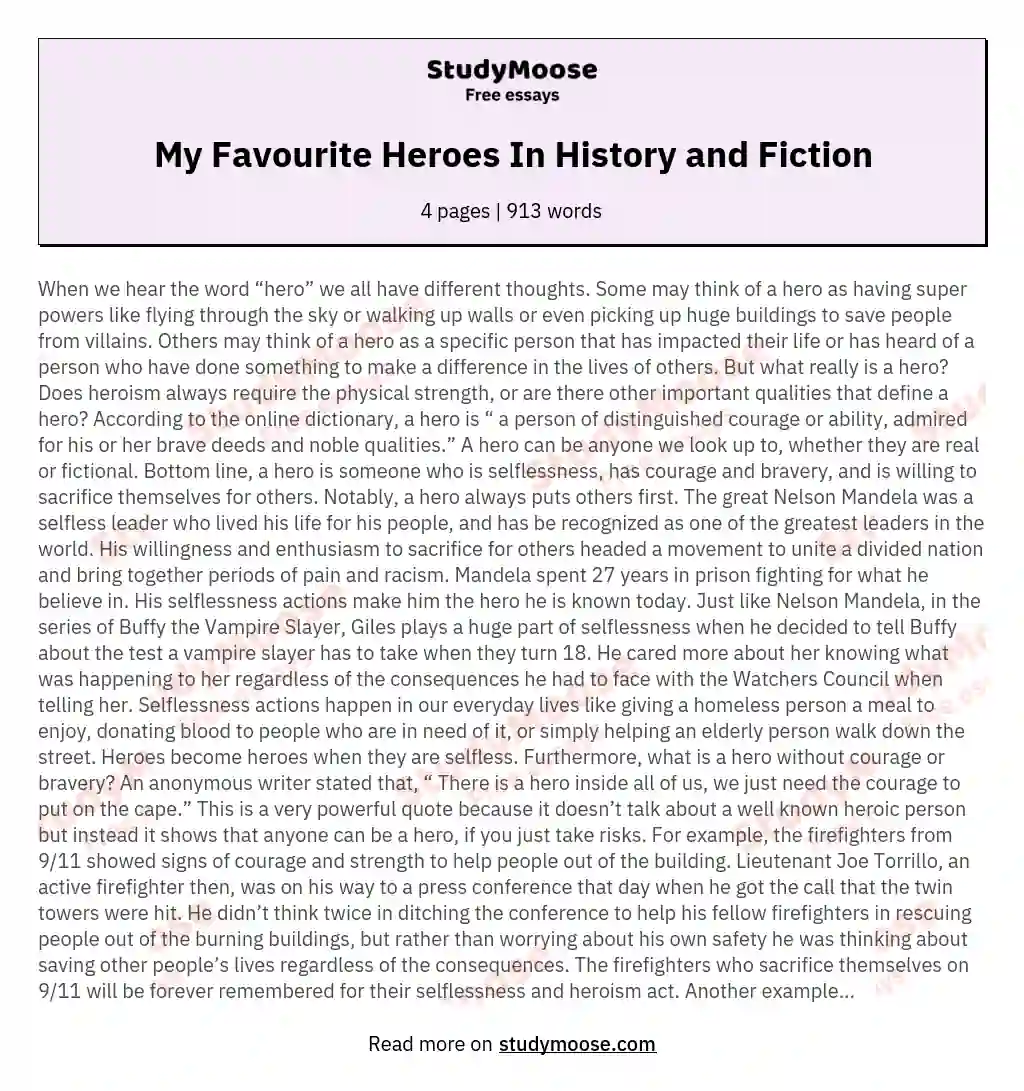 My Favourite Heroes In History and Fiction essay