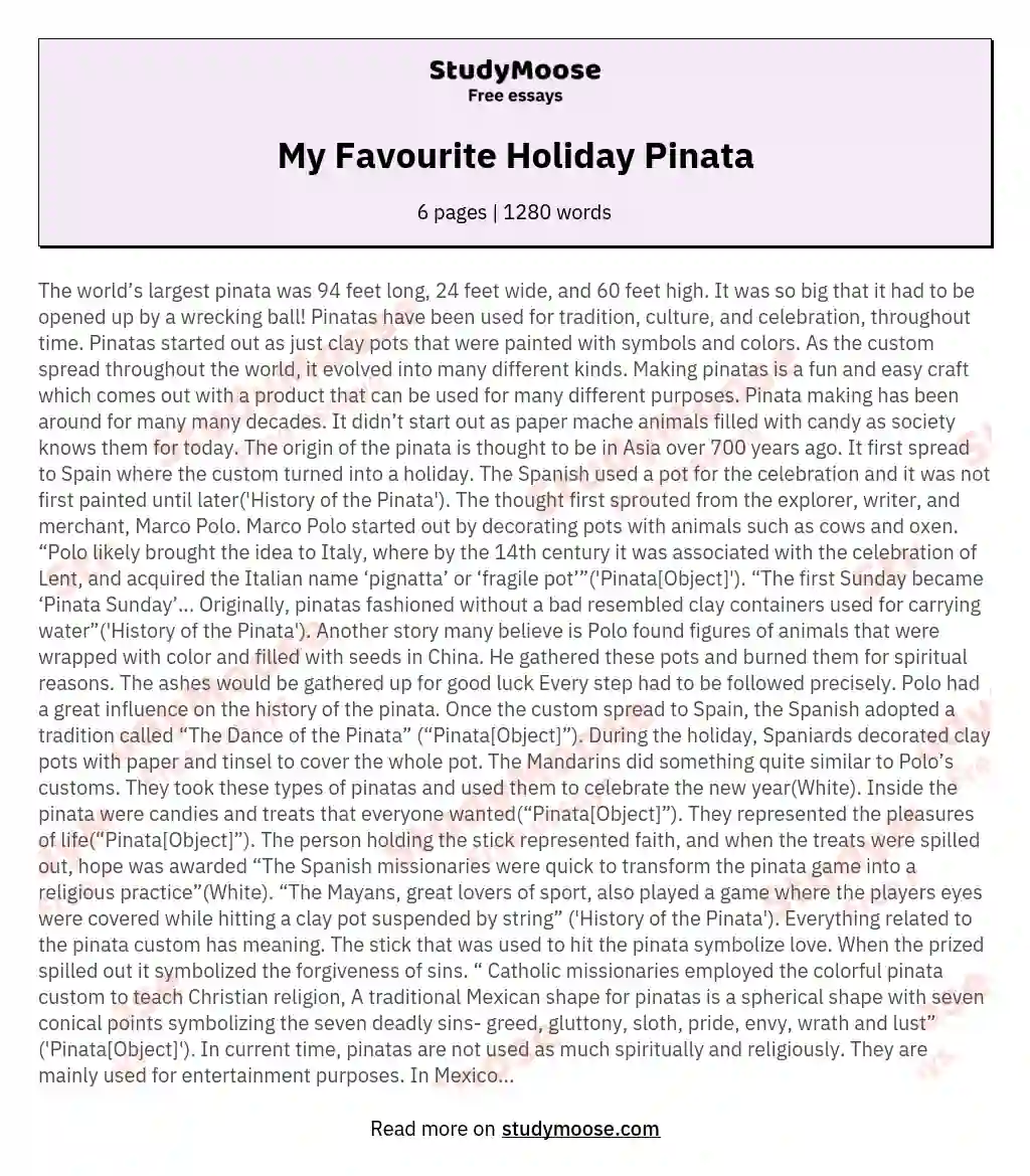 My Favourite Holiday Pinata essay