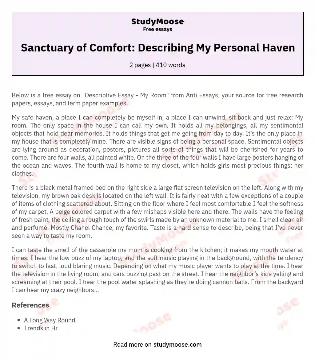 Sanctuary of Comfort: Describing My Personal Haven essay