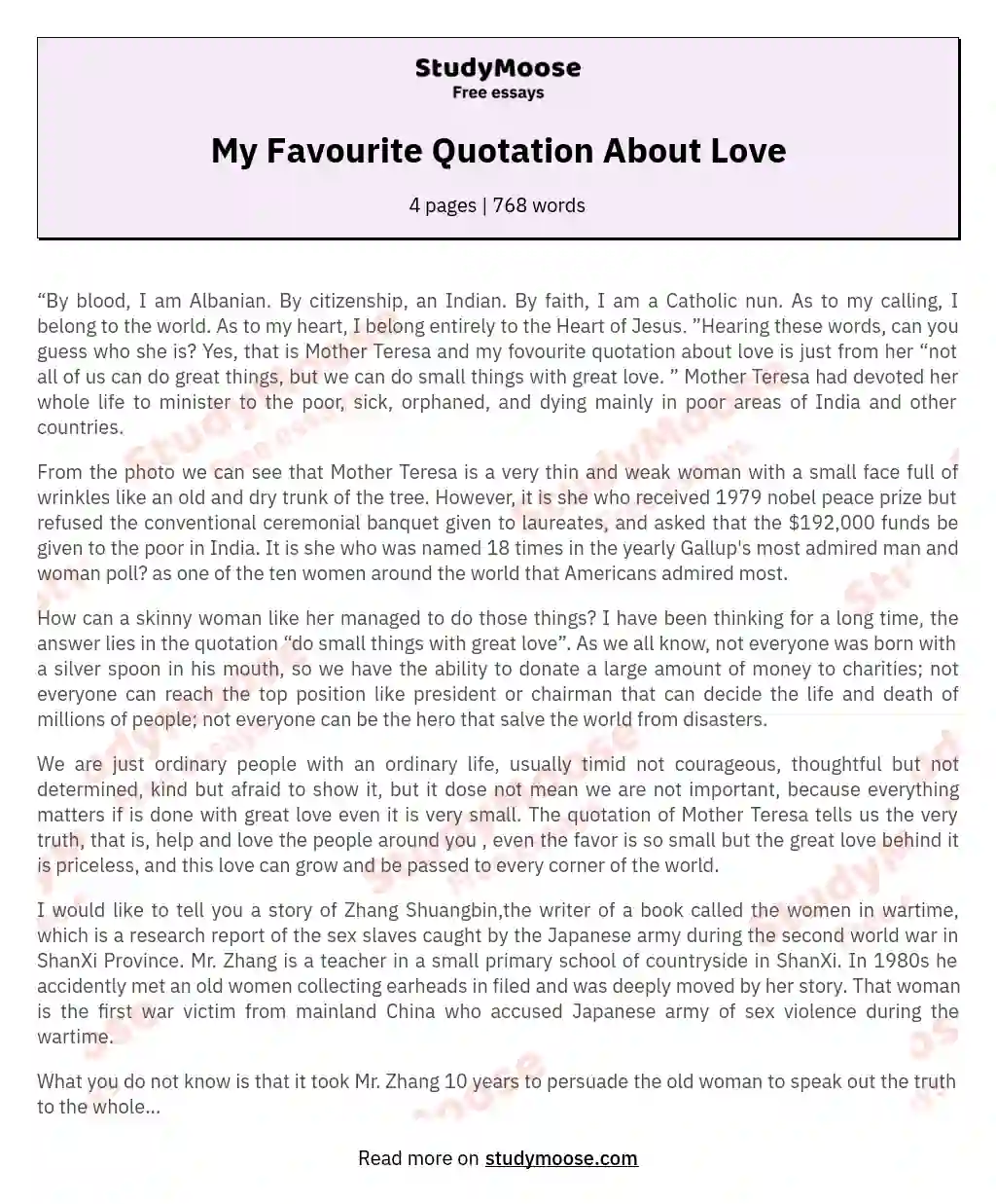 My Favourite Quotation About Love essay