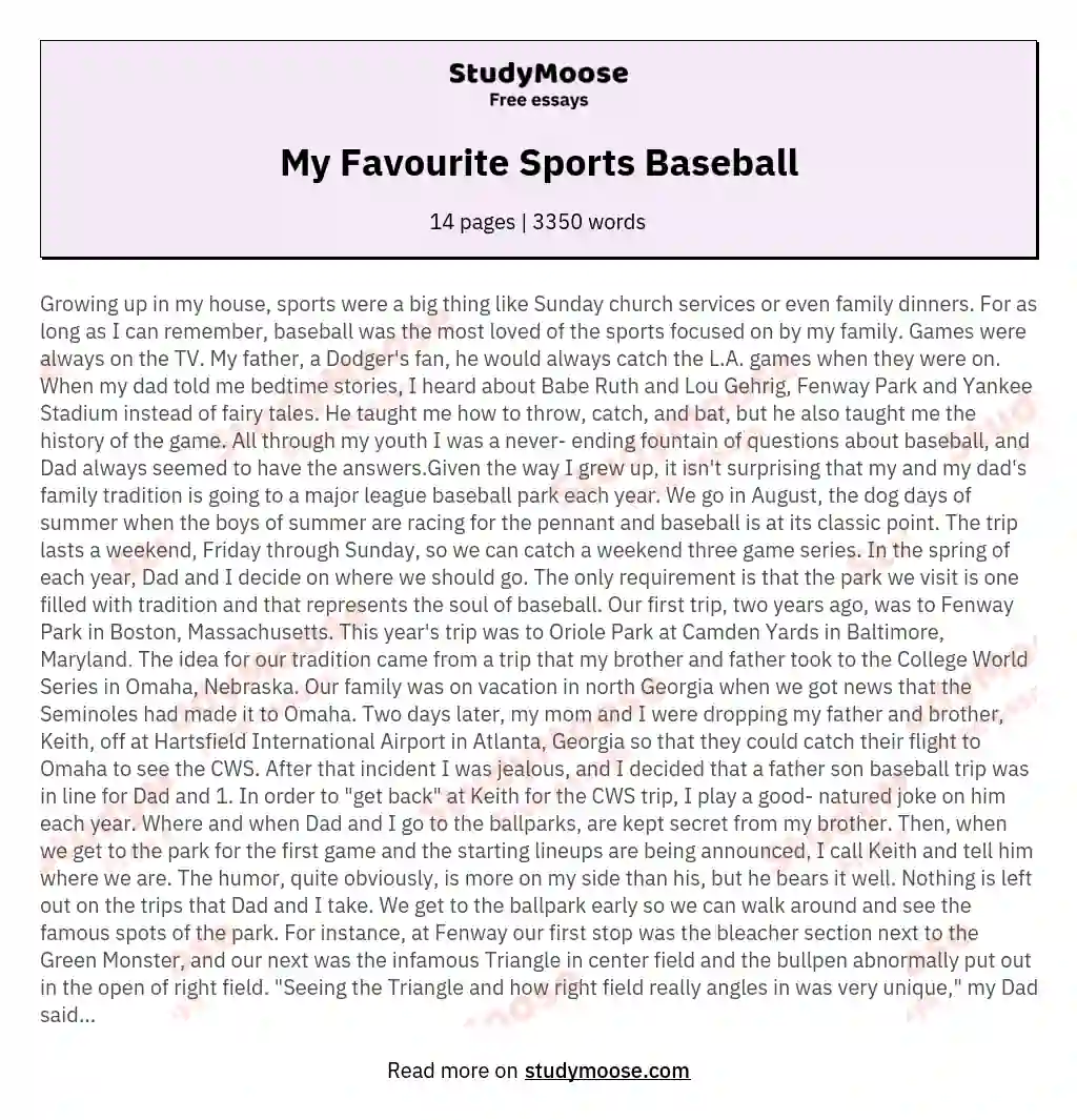 My Favourite Sports Baseball essay