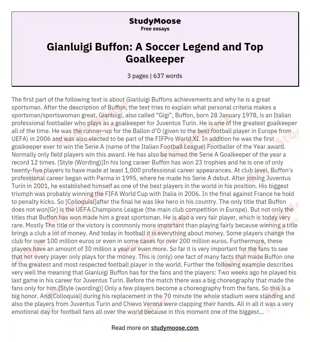 Gianluigi Buffon: A Soccer Legend and Top Goalkeeper