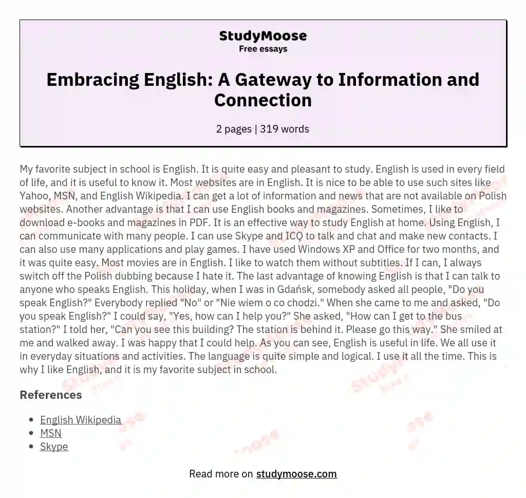 Embracing English: A Gateway to Information and Connection essay