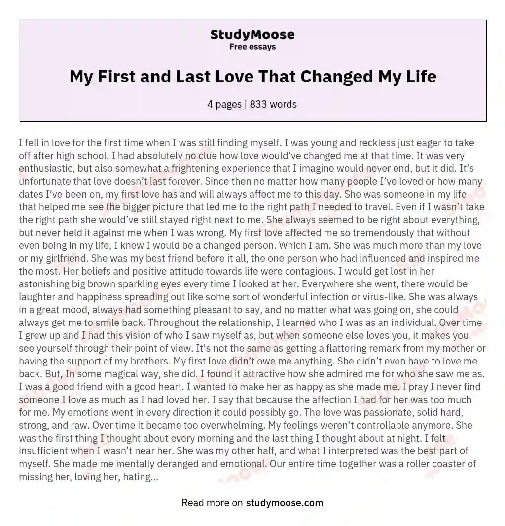 My First and Last Love That Changed My Life essay