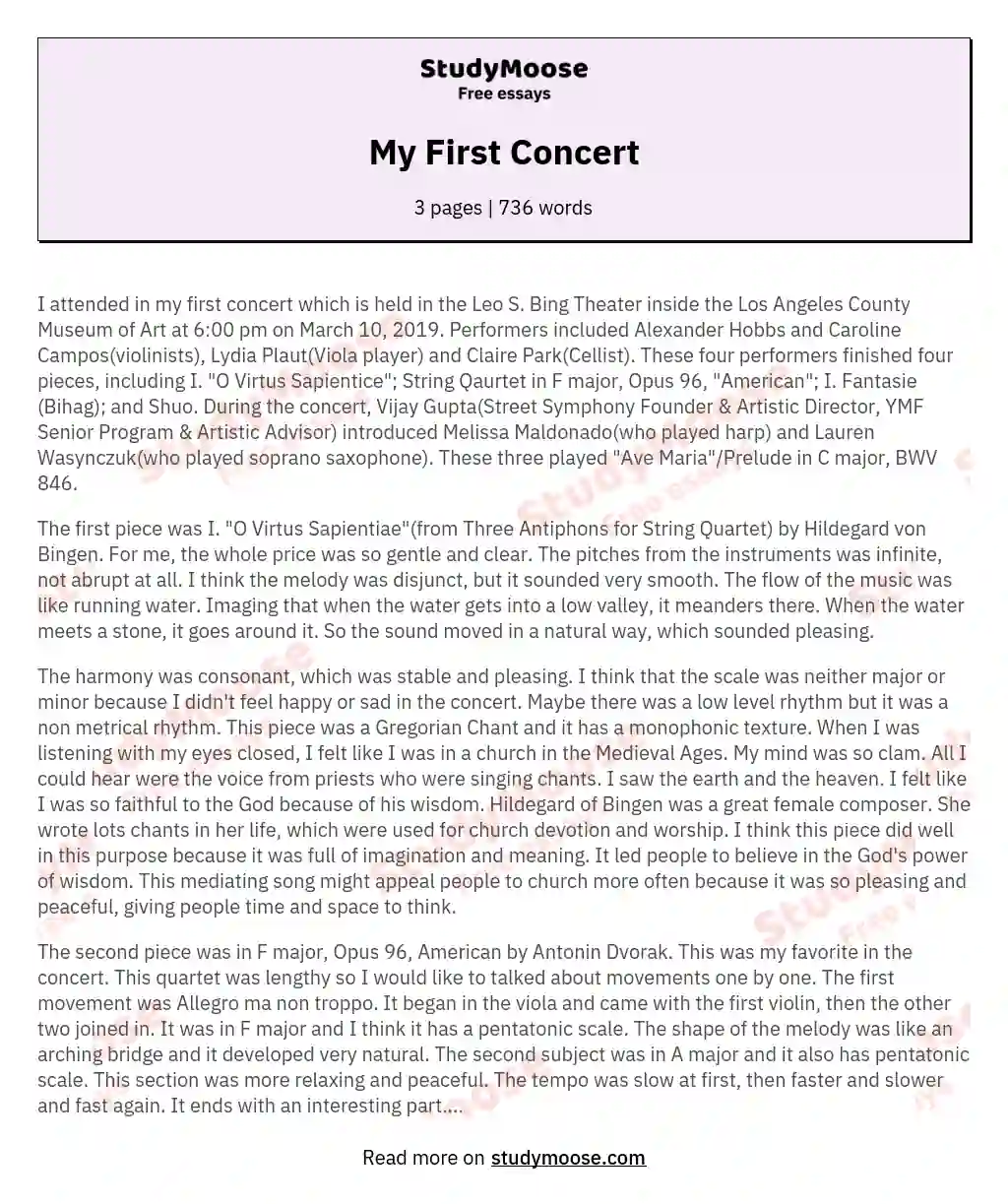 essay about school concert