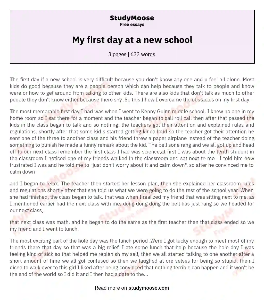 My first day at a new school essay