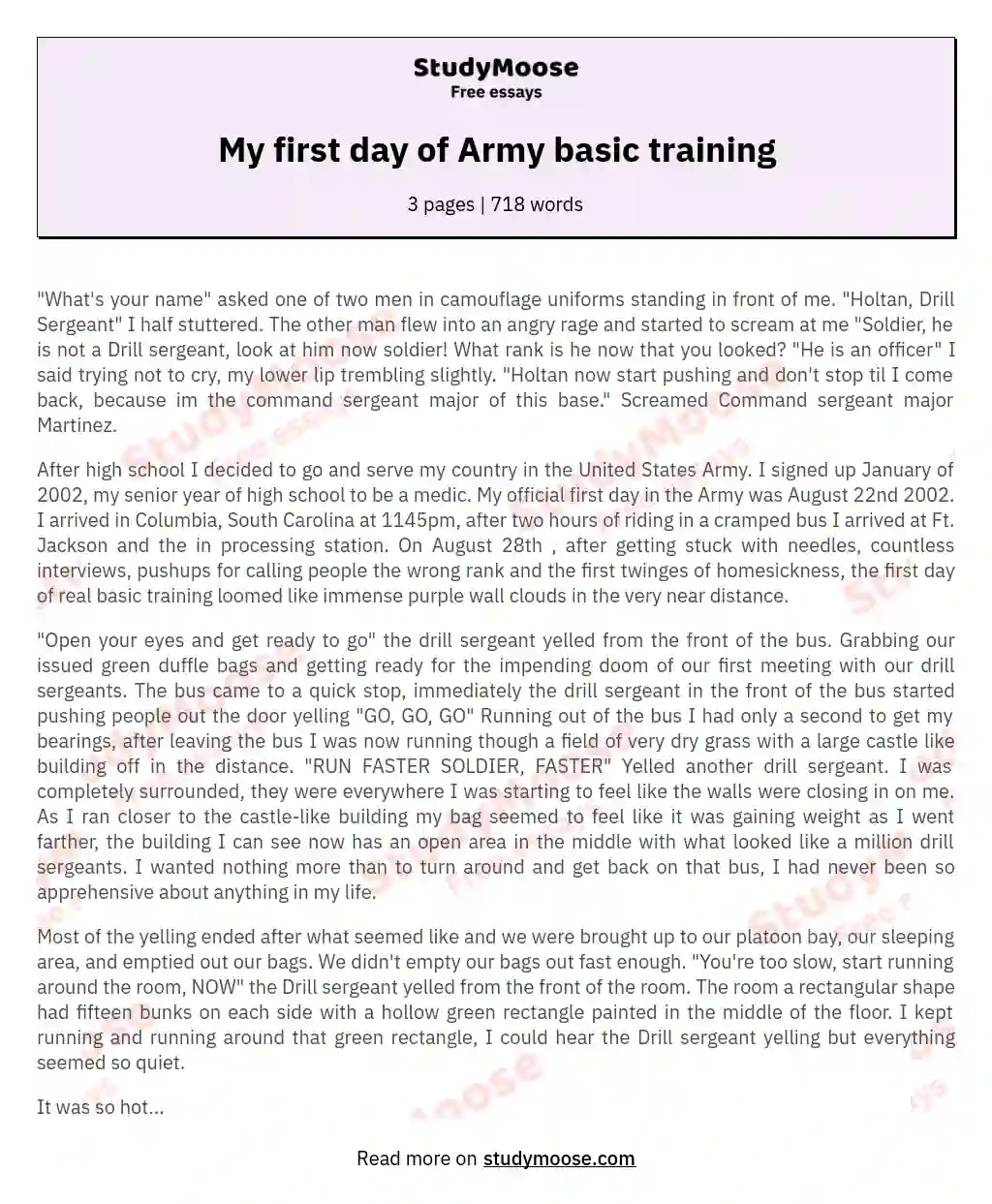 My first day of Army basic training essay