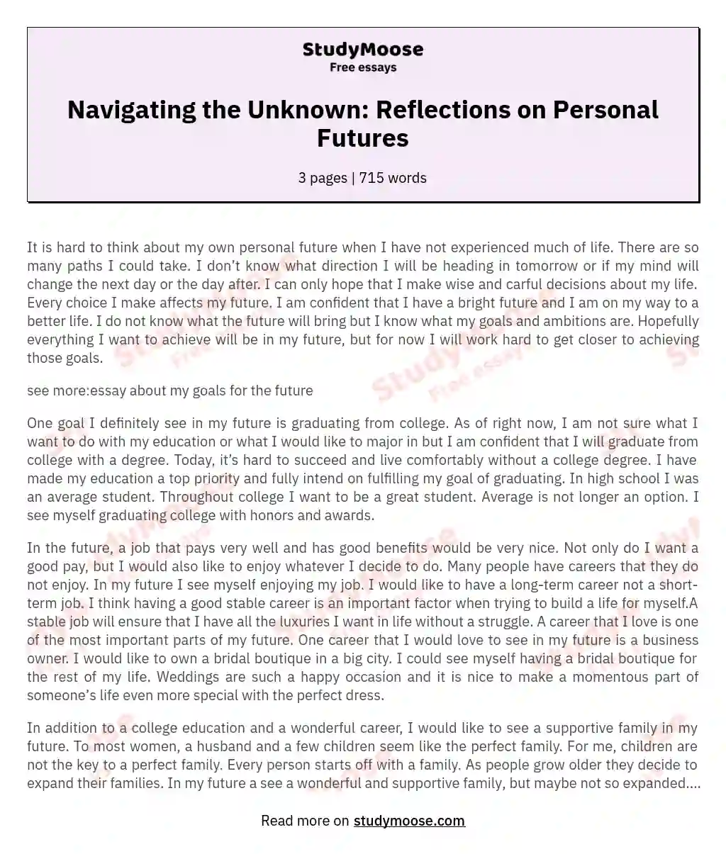 Navigating the Unknown: Reflections on Personal Futures essay
