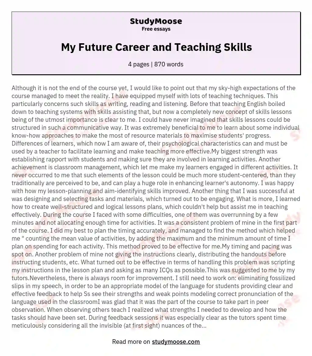 My Future Career and Teaching Skills