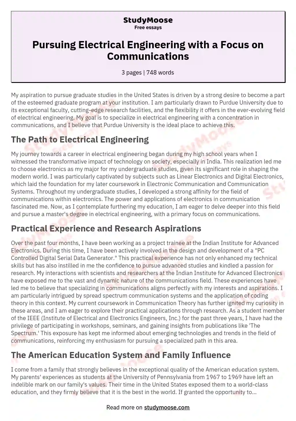 Pursuing Electrical Engineering with a Focus on Communications essay