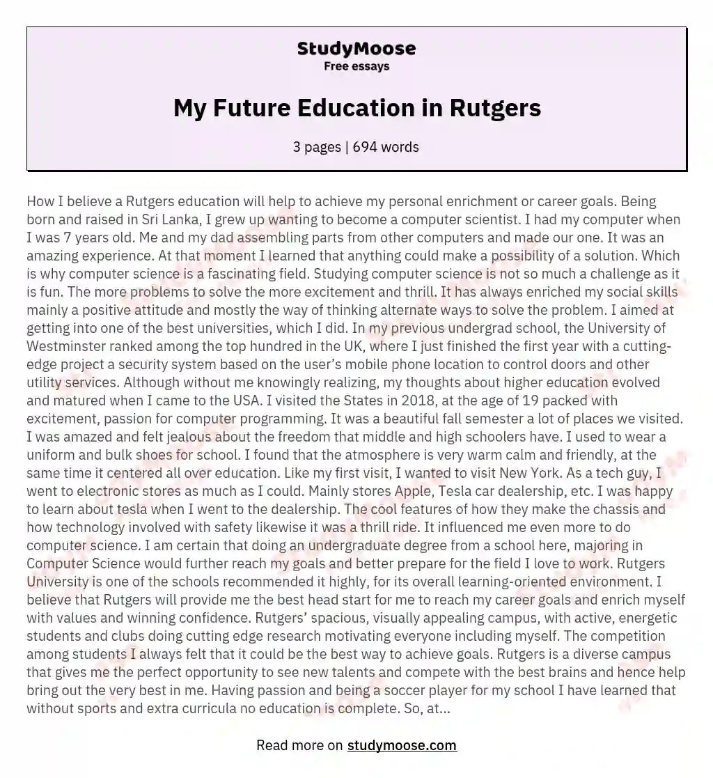 My Future Education in Rutgers Free Essay Example