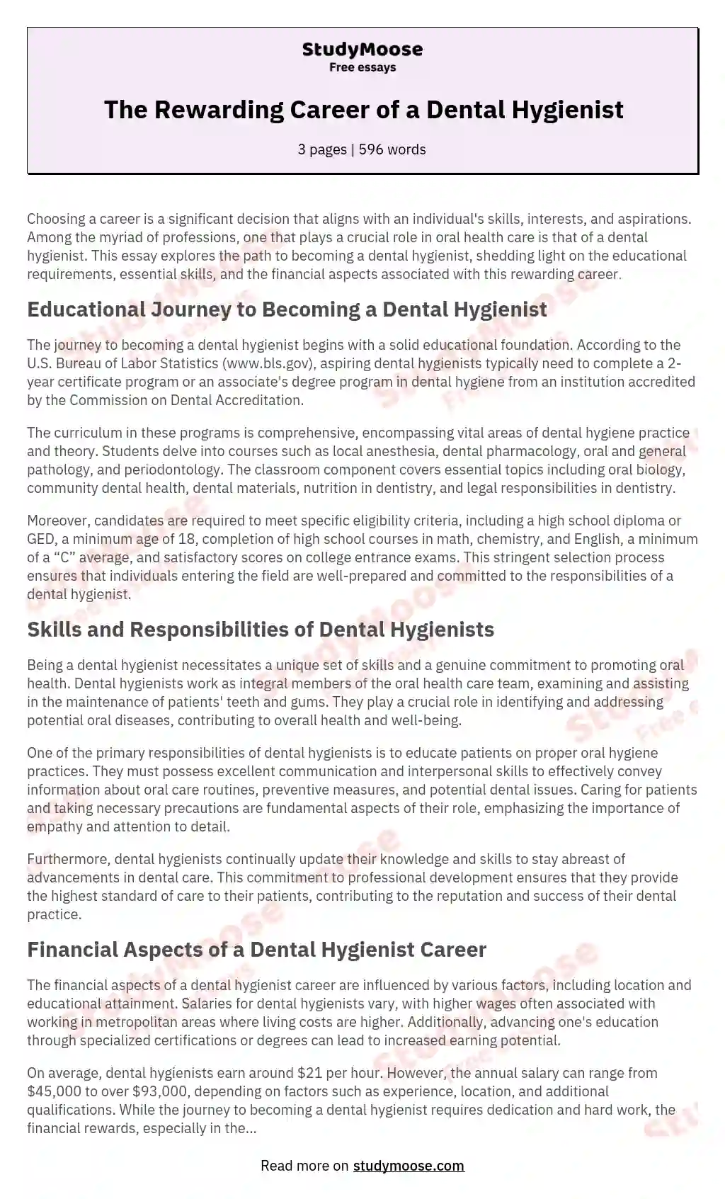 dental hygiene essay topics