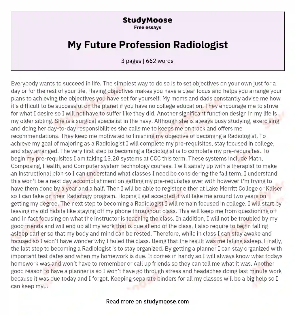 My Future Profession Radiologist