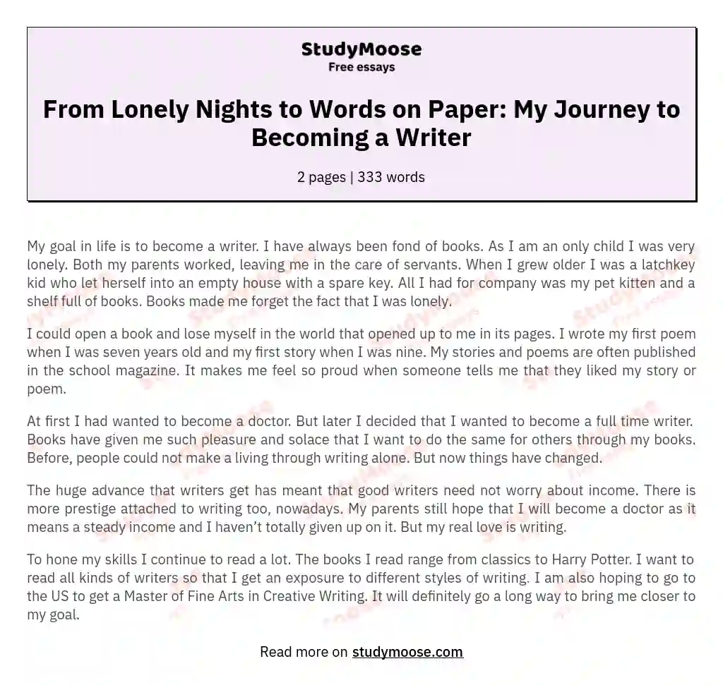 From Lonely Nights to Words on Paper: My Journey to Becoming a Writer essay