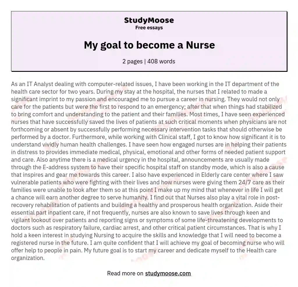 My goal to become a Nurse essay