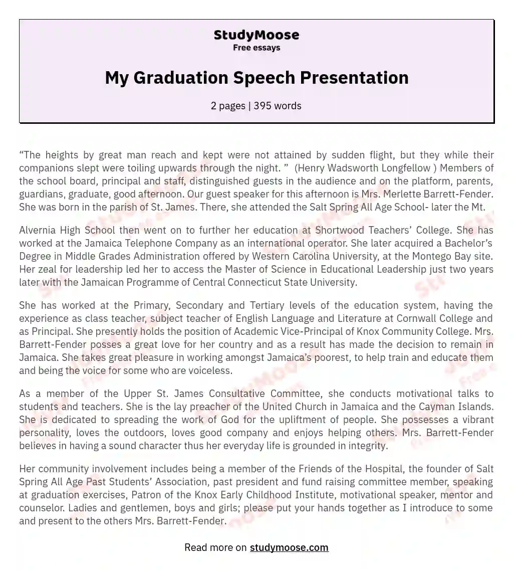 My Graduation Speech Presentation essay