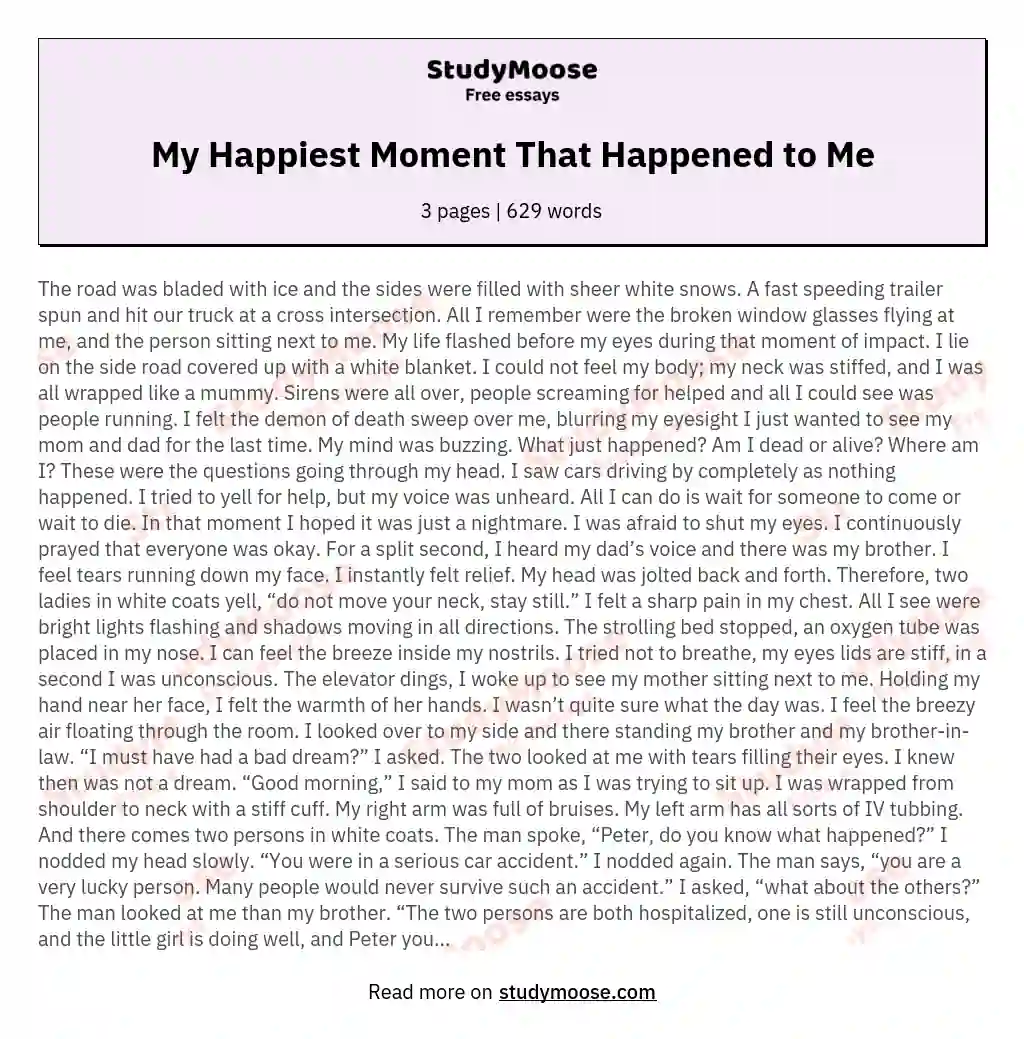 My Happiest Moment That Happened to Me essay