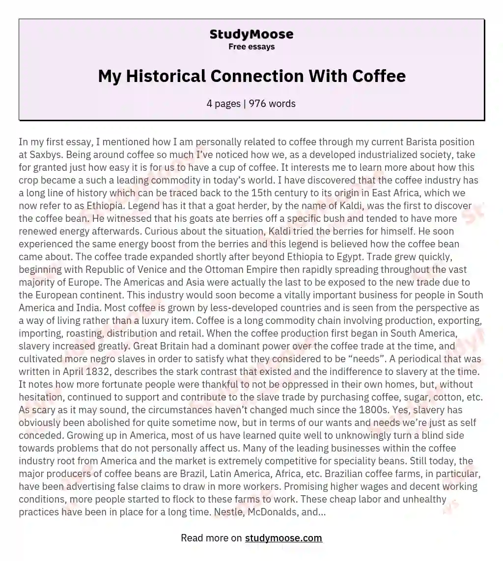 My Historical Connection With Coffee essay