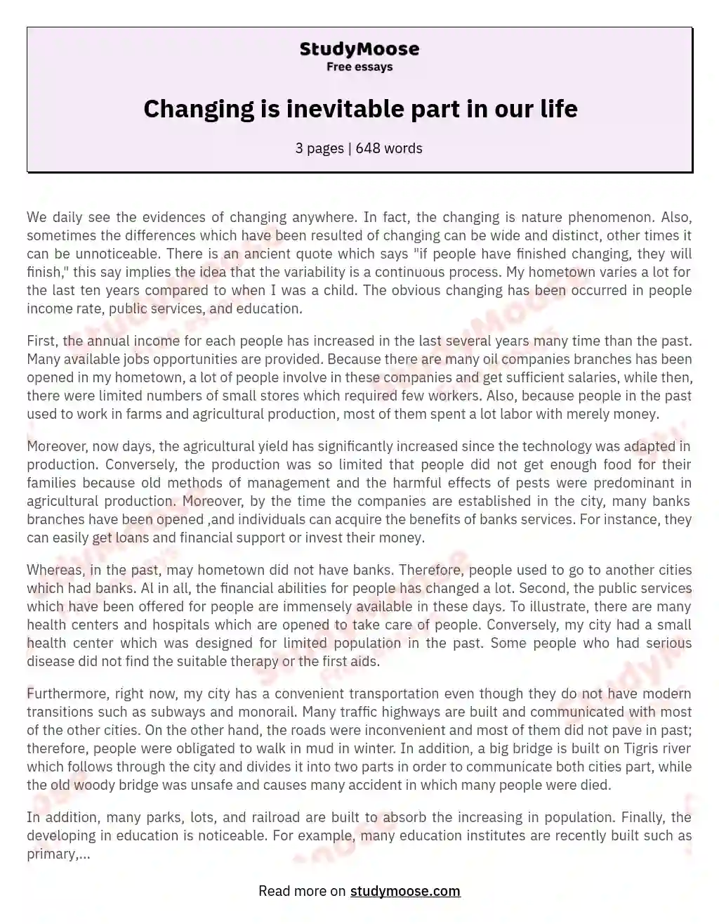 Changing is inevitable part in our life essay