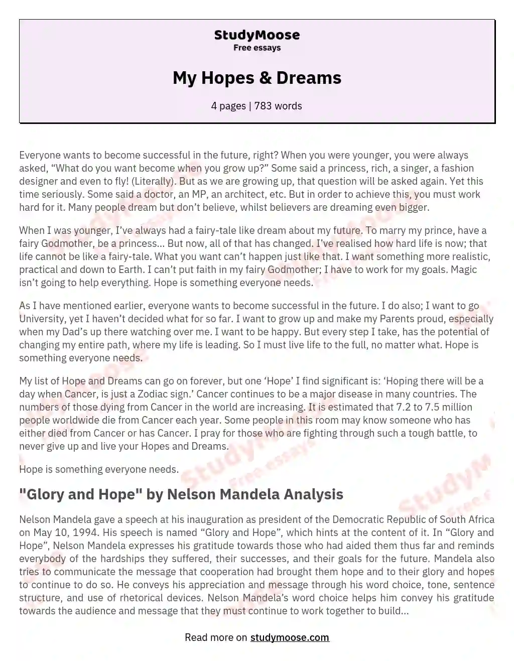 My Hopes & Dreams essay