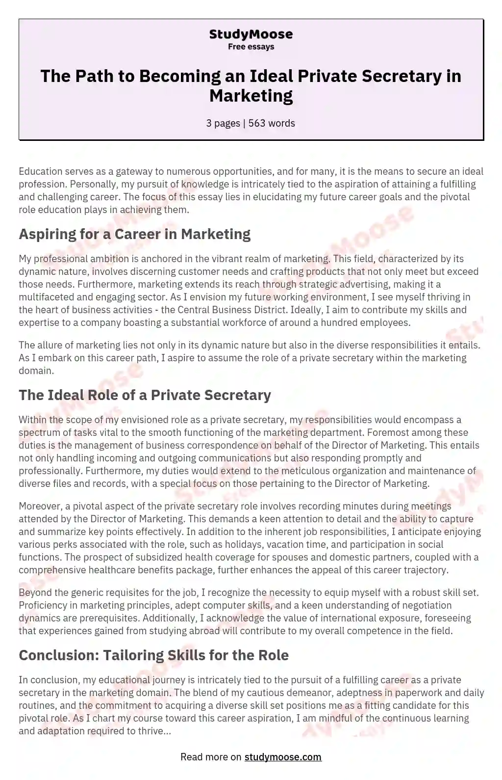 The Path to Becoming an Ideal Private Secretary in Marketing essay