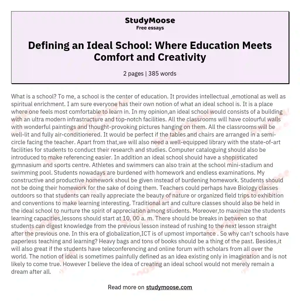Defining an Ideal School: Where Education Meets Comfort and Creativity essay