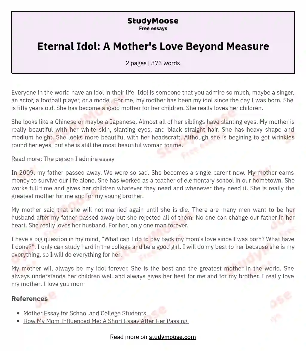 Eternal Idol: A Mother's Love Beyond Measure essay