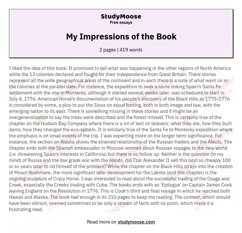 My Impressions of the Book essay