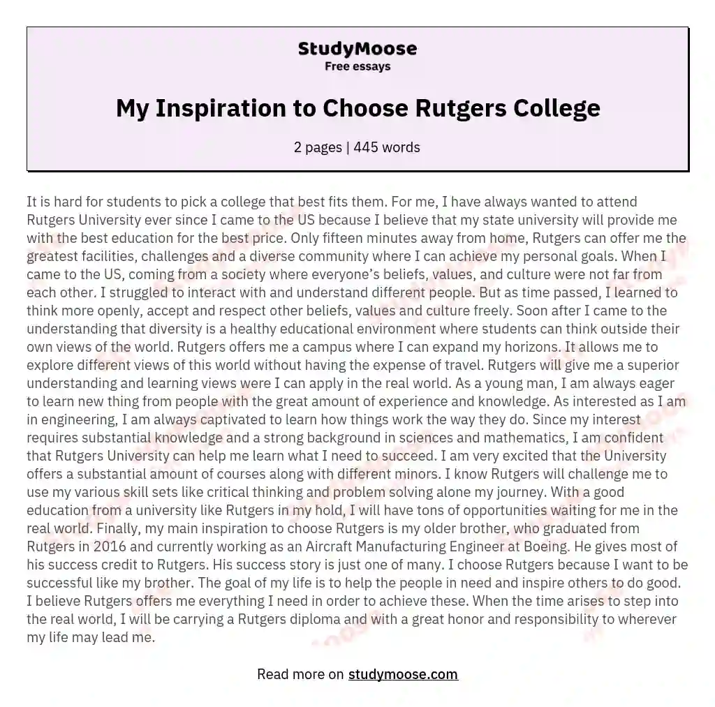My Inspiration to Choose Rutgers College essay
