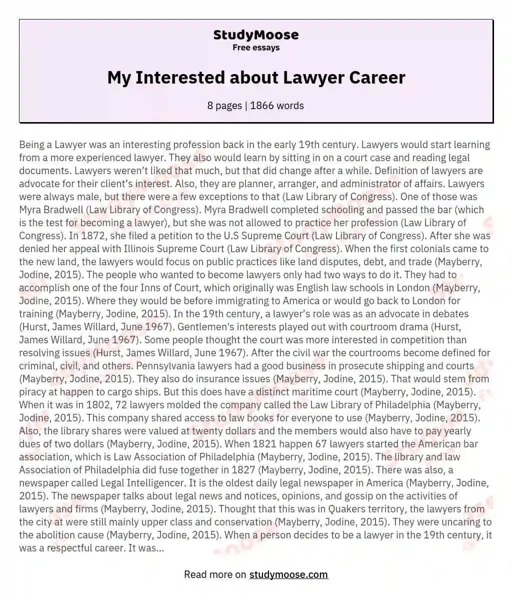 My Interested about Lawyer Career essay