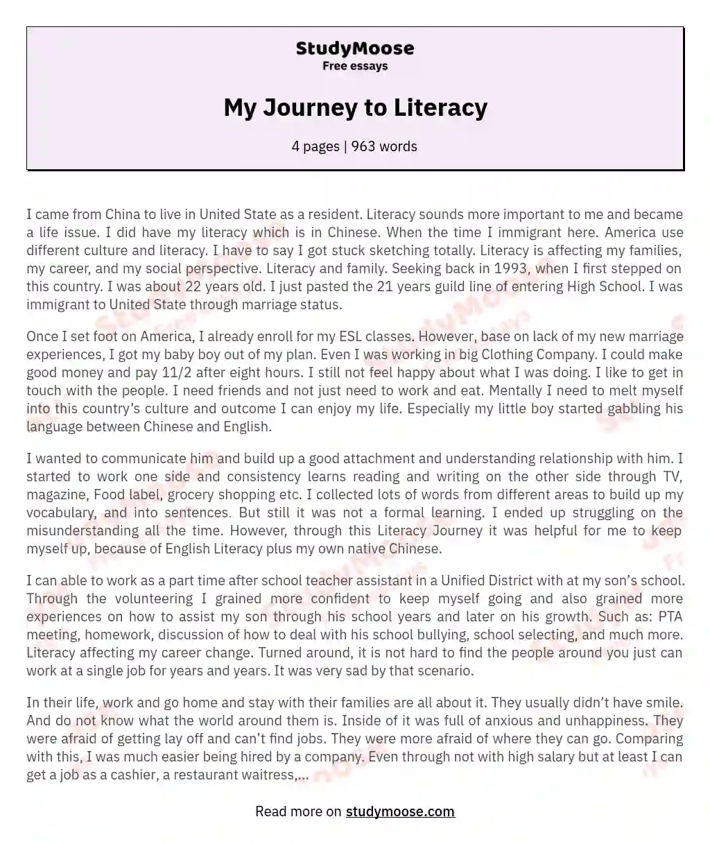 my reading journey essay