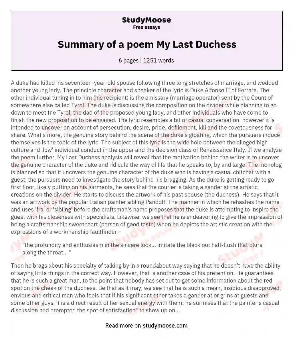 essay about my last duchess